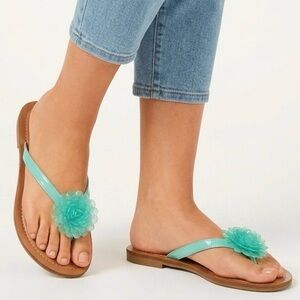 Alfani Flower Jelly Sandals Aquamarine Mint Green Floral Flipflop Padded 6.5N